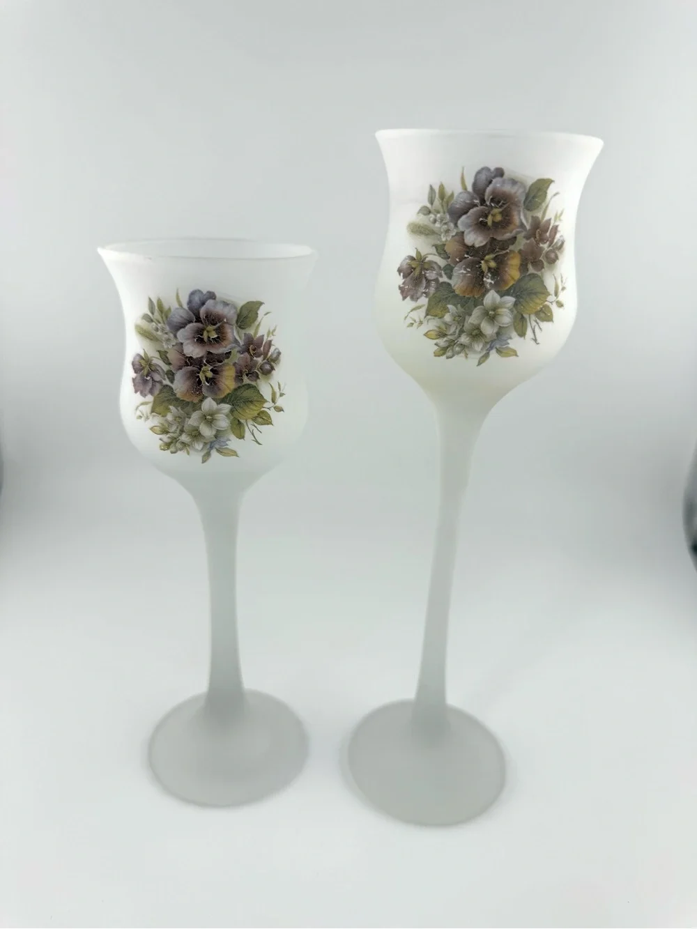 Vintage L.E. Smith frosted glass stemmed votive candle holders